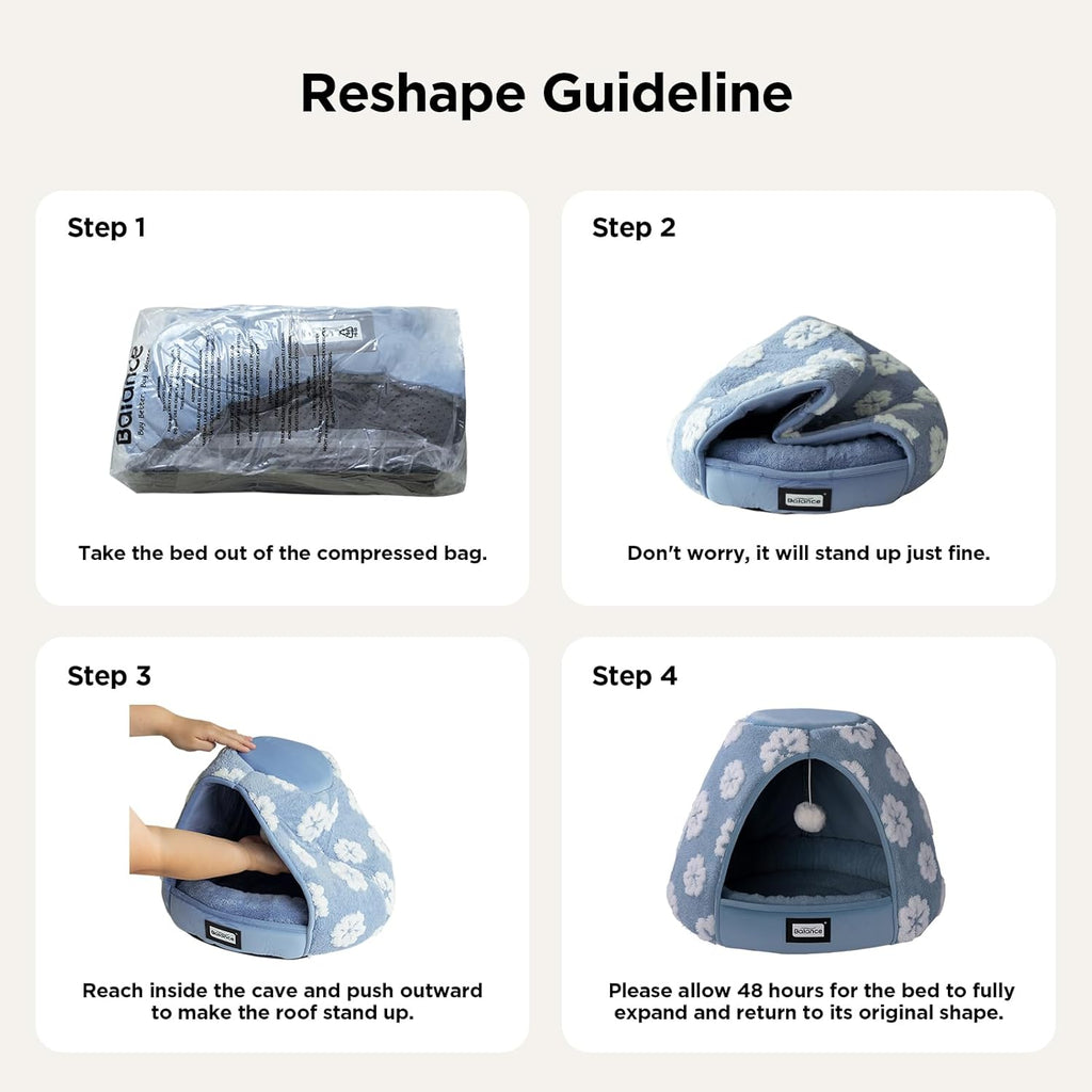 BALANCE Cat Beds for Indoor Cats, 2-in-1 Cat Bed Cave with Anti-Slip Bottom and Ultra-Soft Plush, Cozy Cats House Tent f