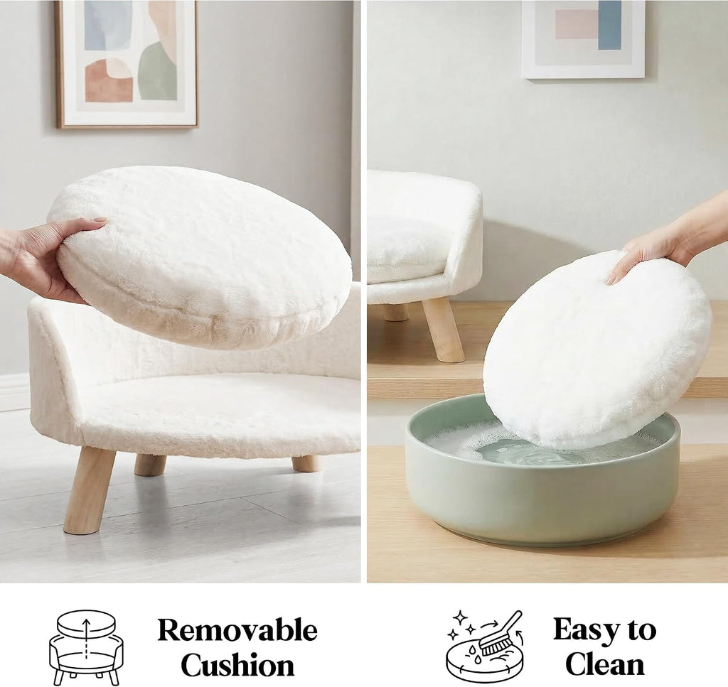 Happy & Polly Cat and Dog Sofa Bed, Cream, Plush, 21 in, Removable Cushion (Large)