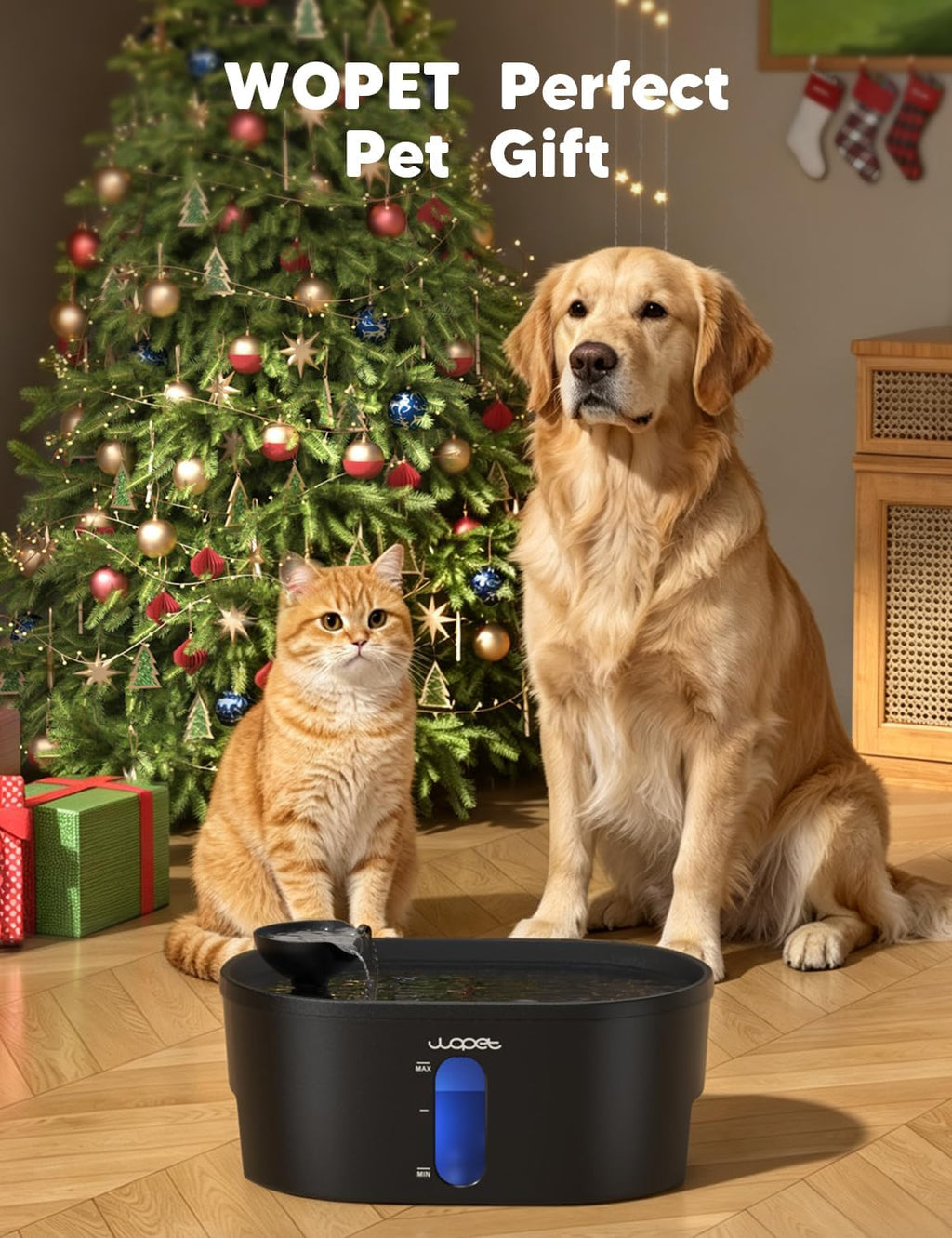 WOPET 8L/2.1Gal Dog Water Fountain for Large Dogs,Automatic Pet Water Dispenser with Visible Water Window & LED Light,Ul