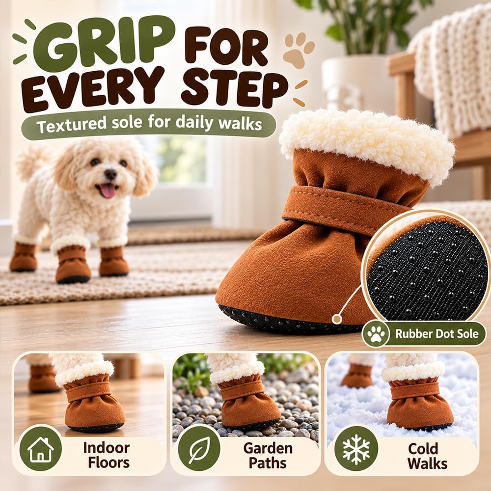 Soft Velvet Puppy Booties Warm Non-Slip Paw Covers for Small Dogs(Black,M)