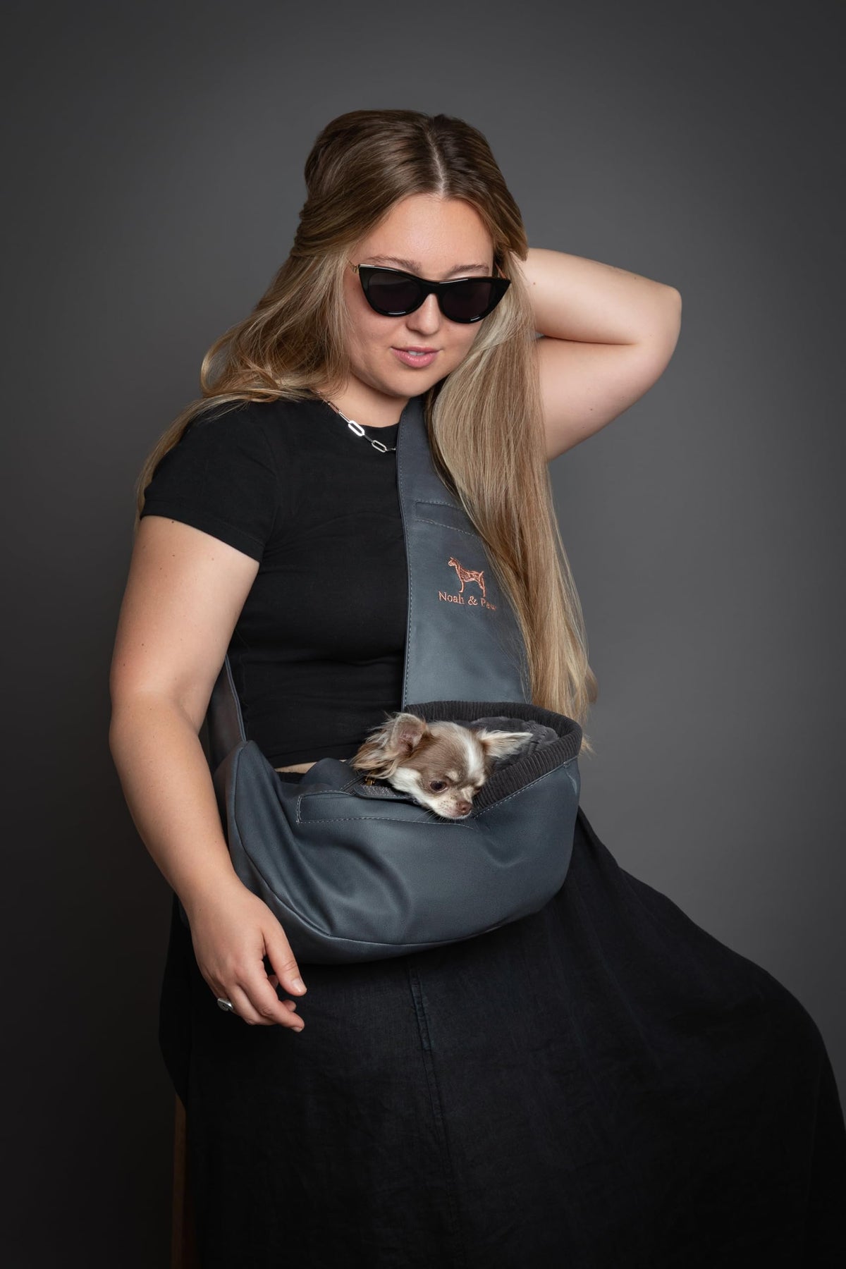 Noah & Paw Dog Sling Carrier for Dogs & Cats 3-10 lb (Faux Leather, Zipper)