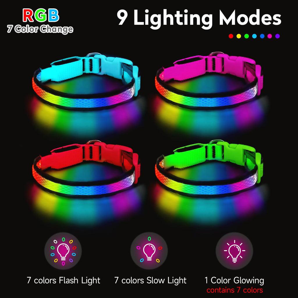 PWOD LED Dog Collar, Light Up Dog Collar,for Night Walking(Large,Green)