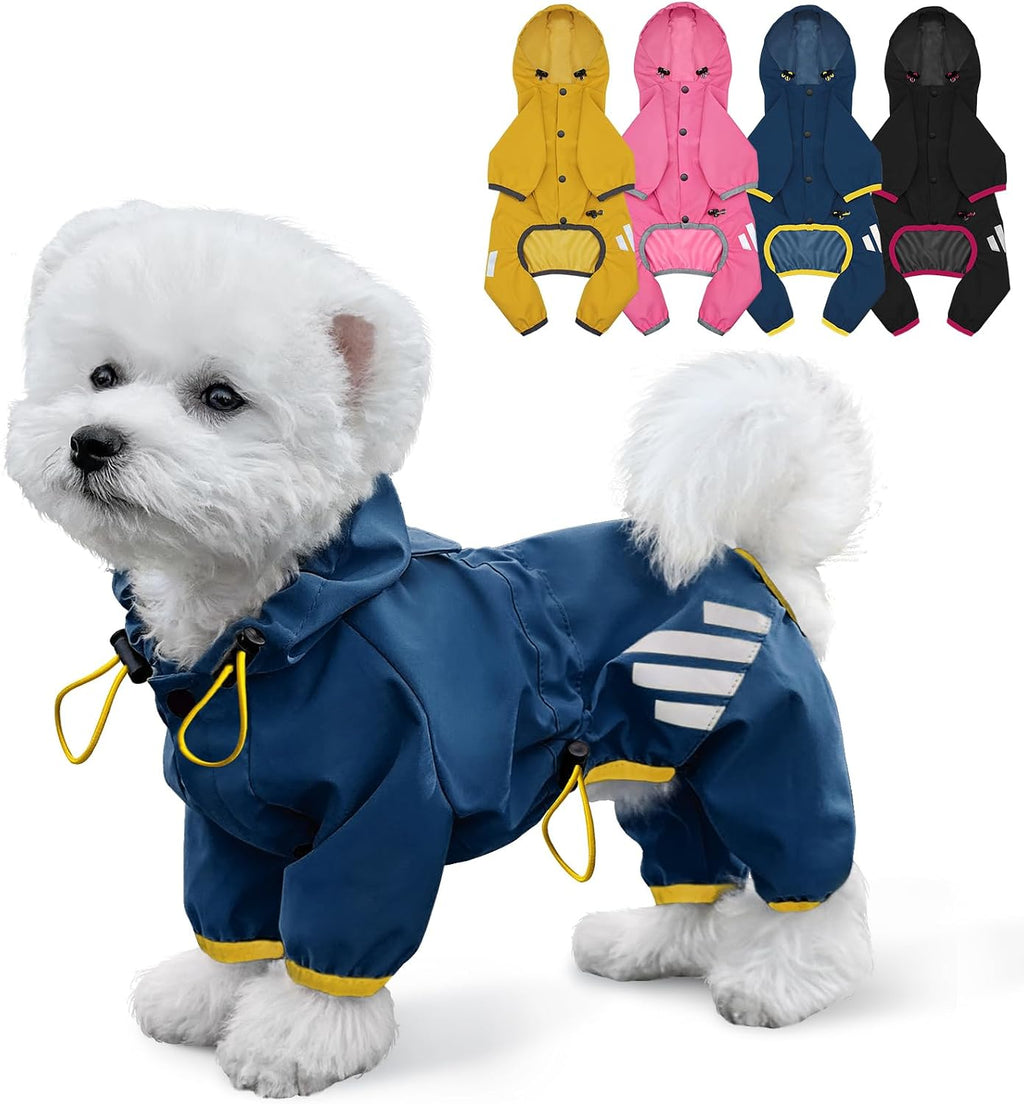 Dog Raincoat, Waterproof Dog Rain Jacket with Hood, Dog Rain Coat with Leash Hole, Reflective Strap for Small Medium Dog