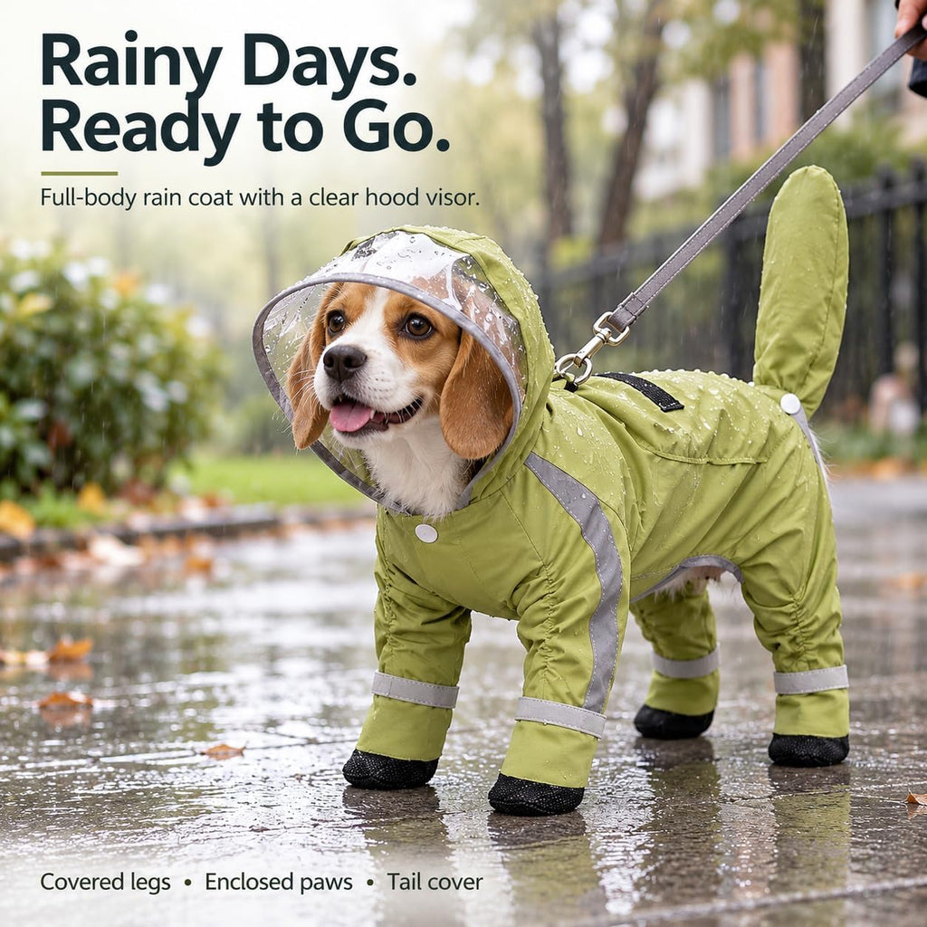 Rain Coat for Dogs - Waterproof Dog Raincoat with Harness Opening (Green,Medium)