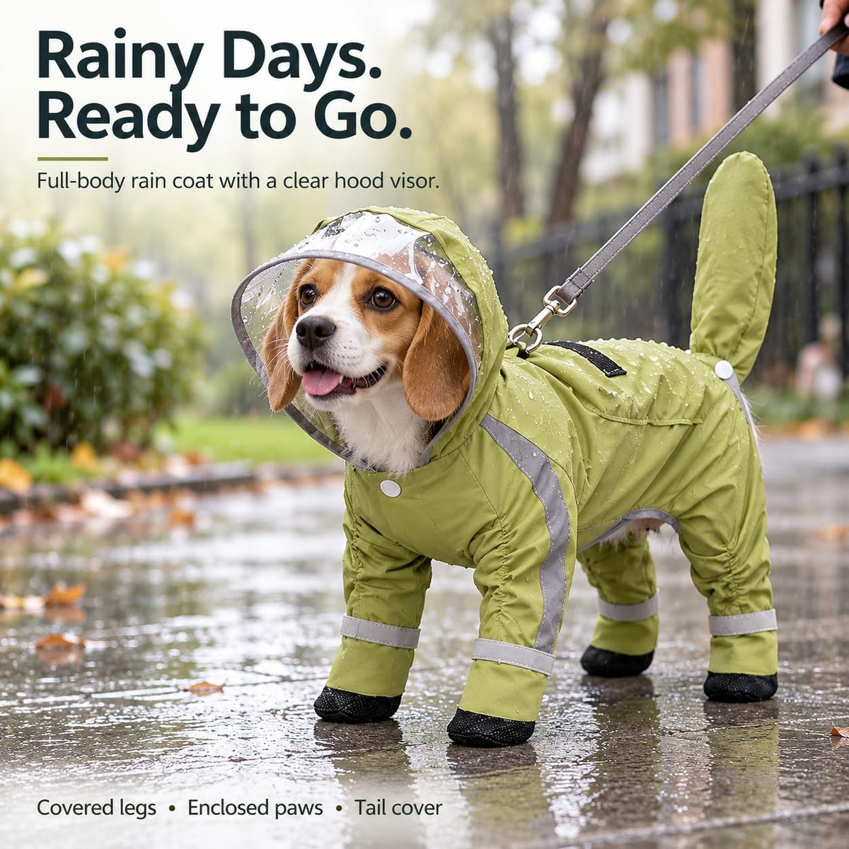 Rain Coat for Dogs - Waterproof Dog Raincoat with Harness Opening (Green,Medium)