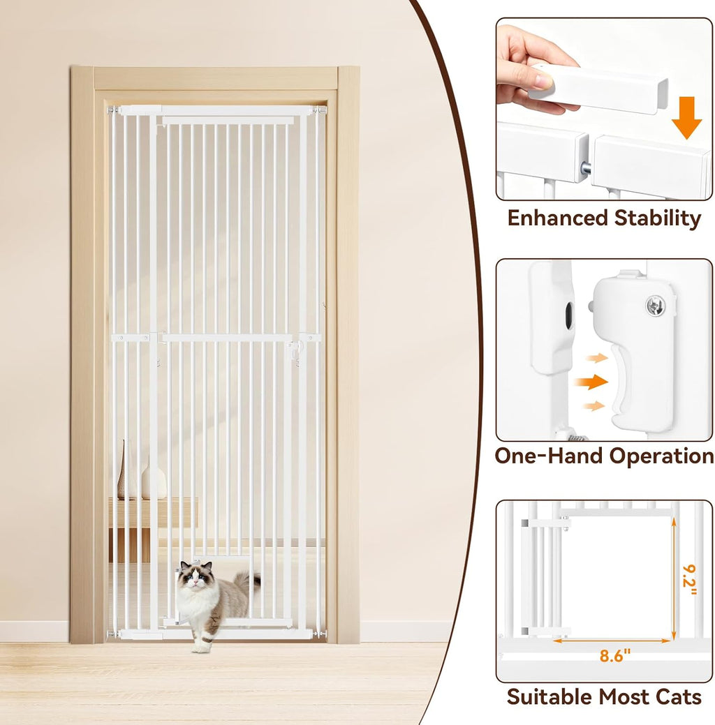 54"-87" Height Adjustable Extra Tall Cat Gate for Doorway, 27.1"-33" Wide Pet Gate with Cat Door & Extension Kits, Press
