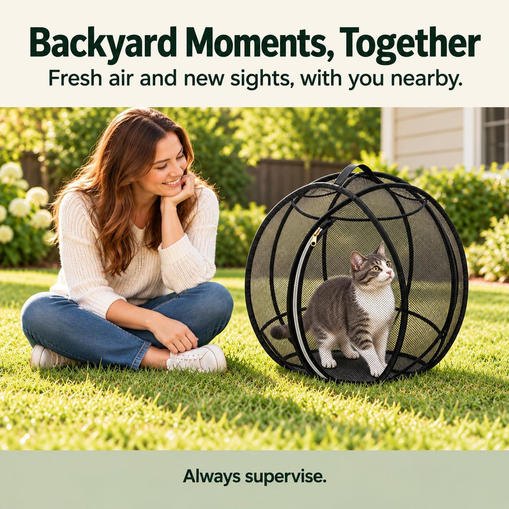 Cat Hamster Ball for Outside, Rolling Outdoor Cat Enclosure, Foldable Mesh