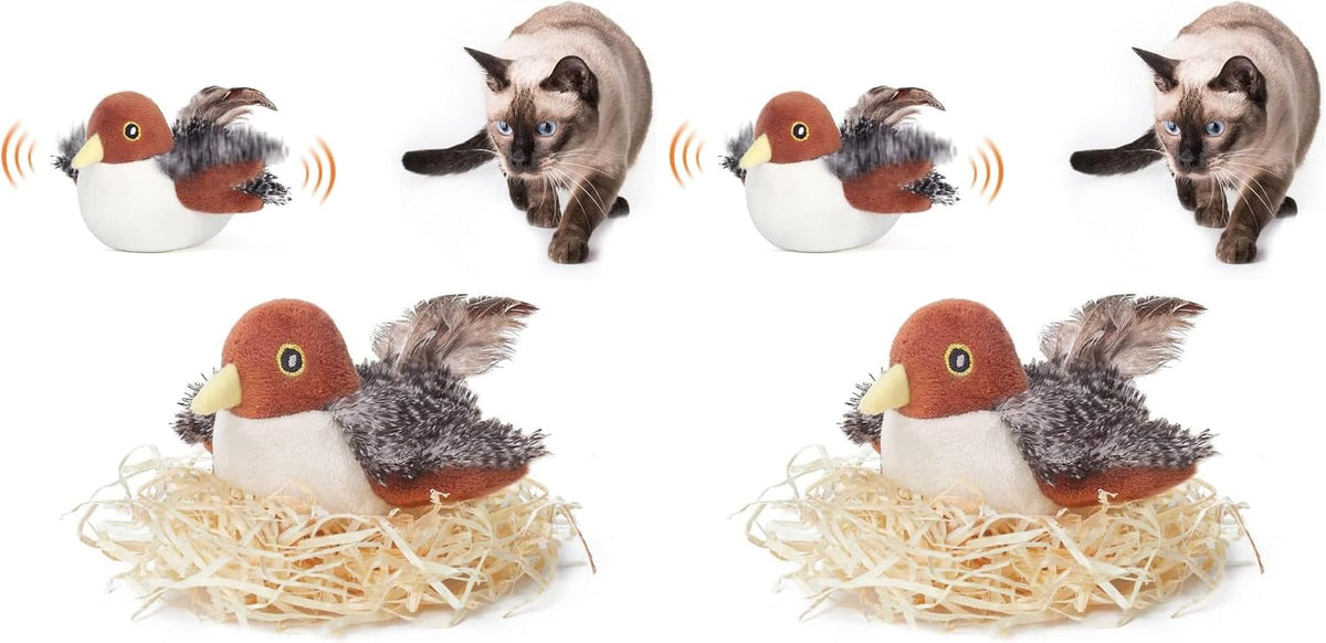 Potaroma Cat Toys Rechargeable Flapping Bird Sparrow, Lifelike Chirp Tweet, Touch Activated Kitten Toy Interactive Cat E