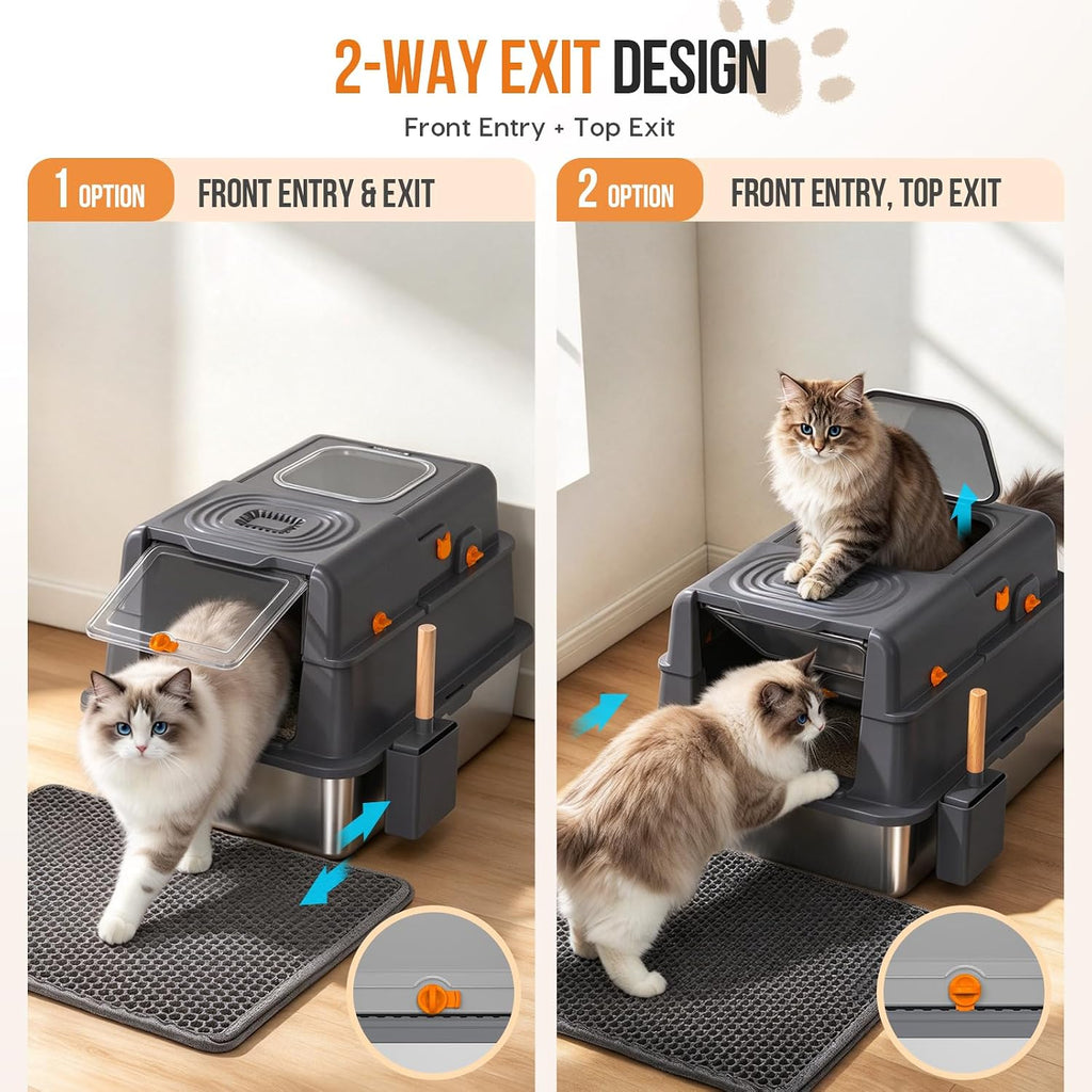 XXXL Stainless Steel Cat Litter Box, Enclosed Cat Litter Box