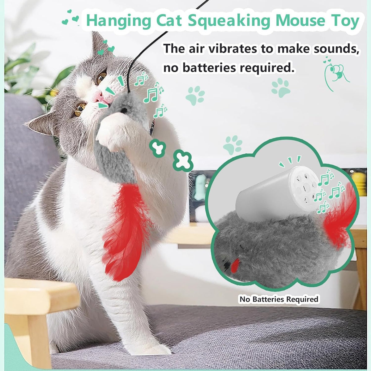 FYNIGO Self Play Cat Toys,2 Pack Door Hanging Cat Mouse Toy with Squeaky Sound,No Batteries Required,Interactive Cat Enr