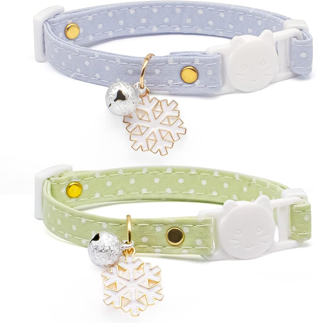 2 Pack Cotton Breakaway Cat Collar with Bell Yellow&Green Flowers Pendant Cute Kitten Cat Collar Suitable for Girls and 