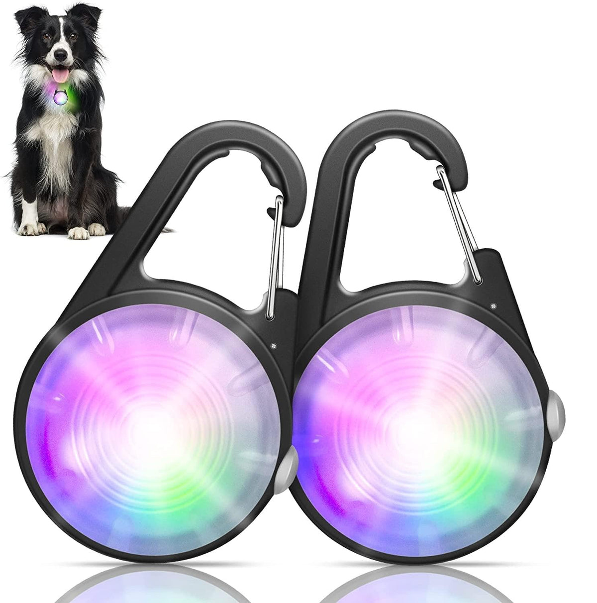 Dog Collar Light, 4 Modes Dog Lights for Night Walking, Rechargeable LED Pet Collar Light for Nighttime Clip on, IP68 Waterproof Pet Walking Accessories-2 Pack(Black)