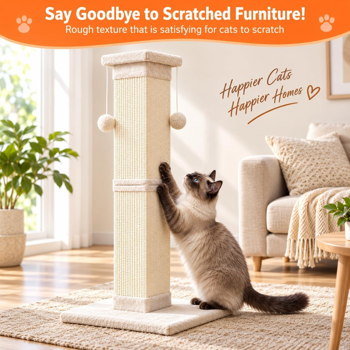 SOCATER Cat Scratching Post 33 Inch, Beige