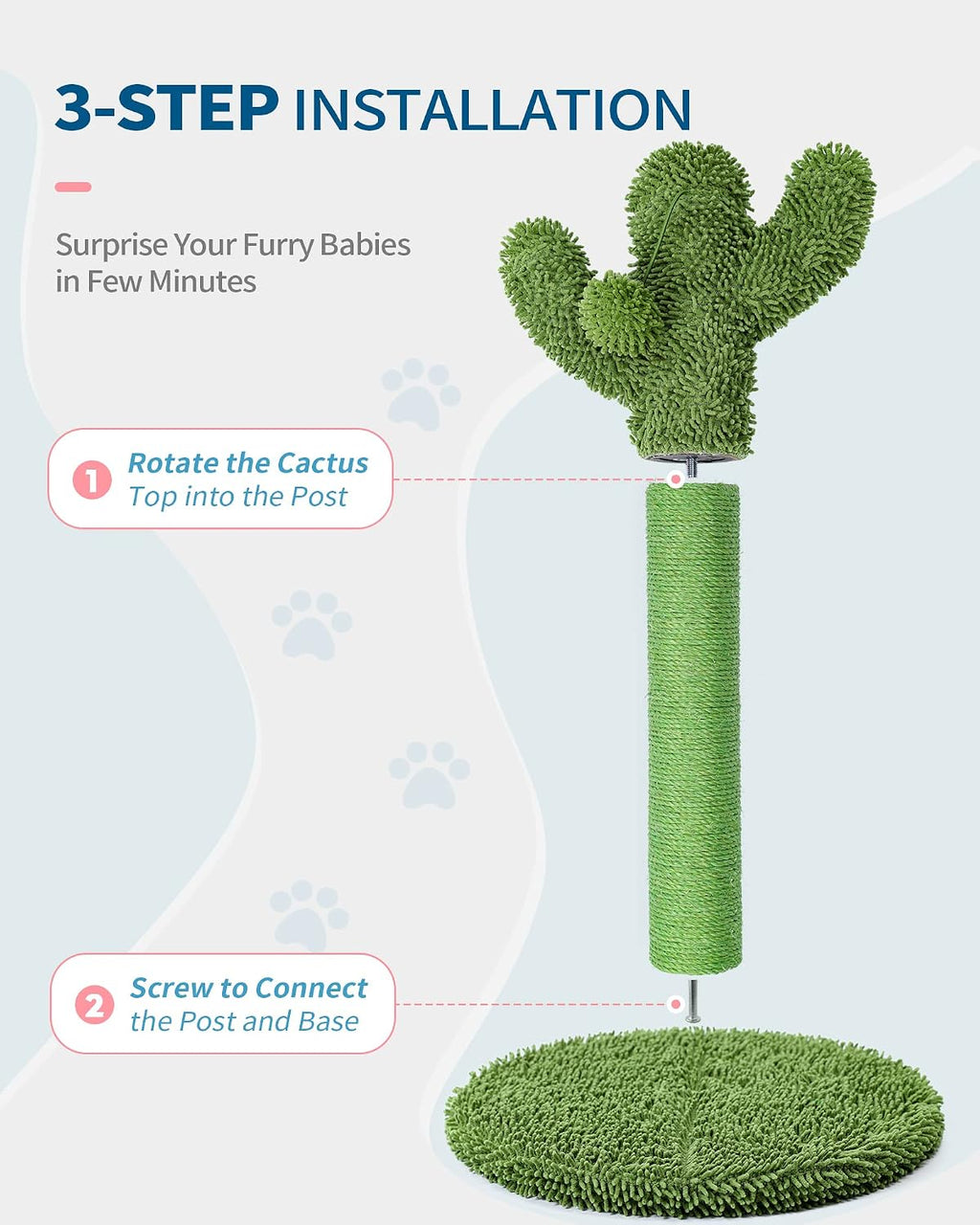 Made4Pets Cactus Cat Scratching Post for Indoor Cats with Plush Ball, 25.6"