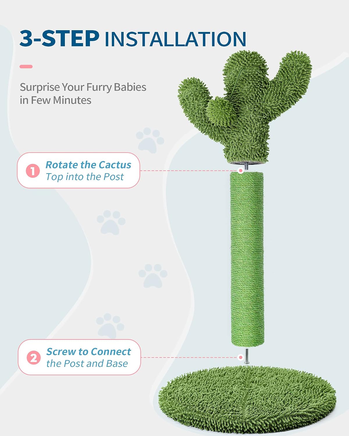 Made4Pets Cactus Cat Scratching Post for Indoor Cats with Plush Ball, 25.6"
