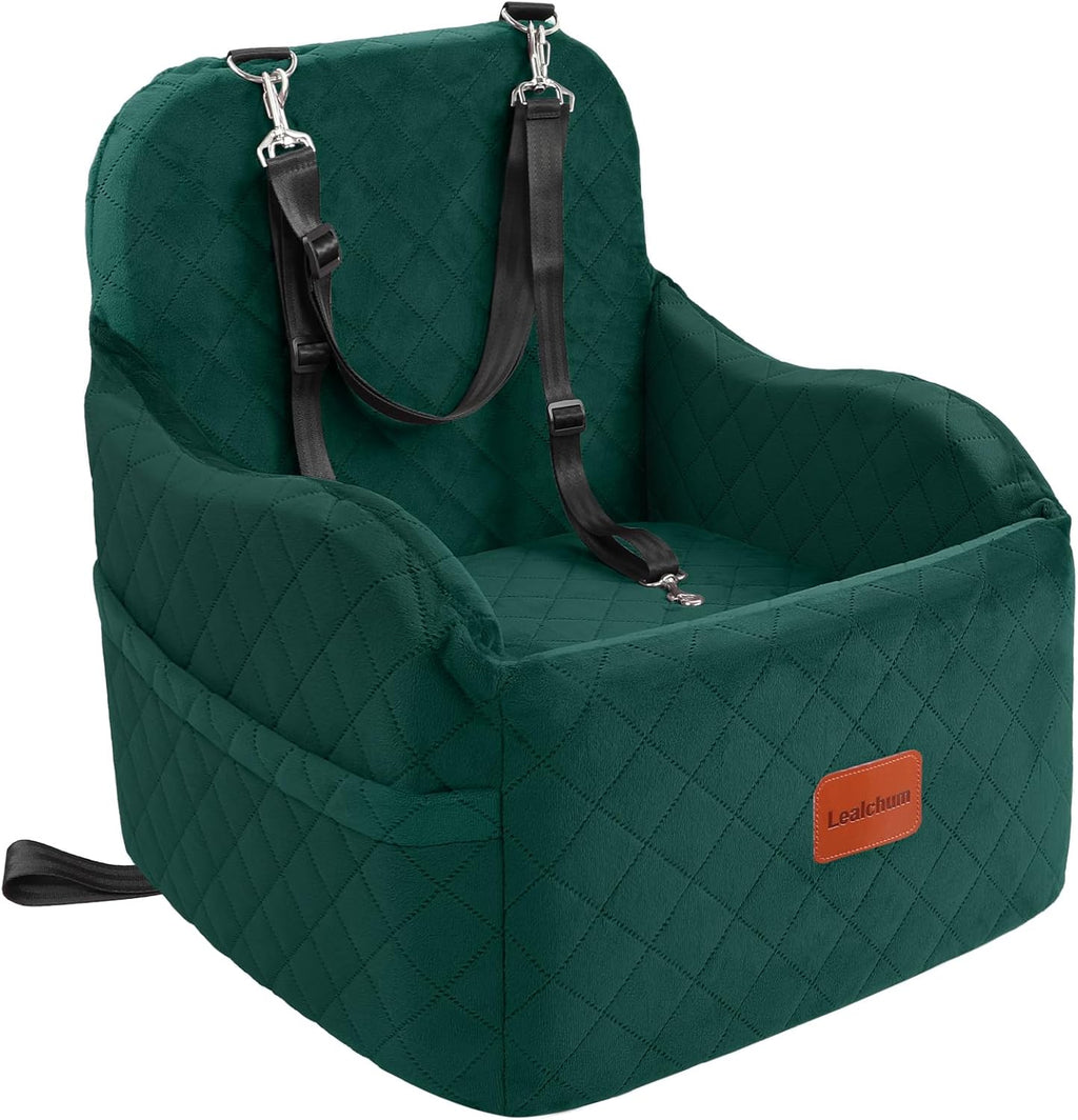 Lealchum Dog Booster Car Seat for Small/Medium Dogs,6in Memory Foam Elevated Cushion,Fully Detachable and Washable,2 Cli