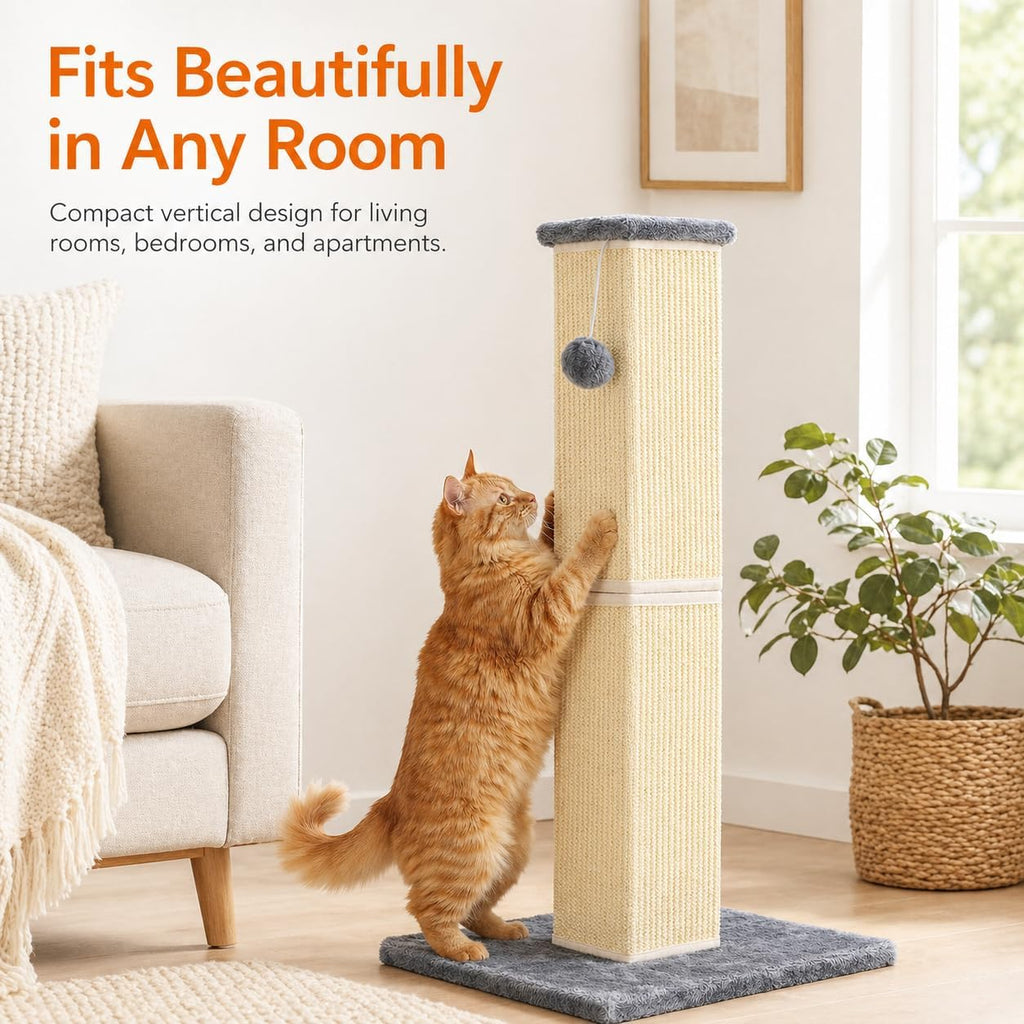 Cat Scratching Post for Indoor Cat, 32 Inch Large Cat Scratcher Grey