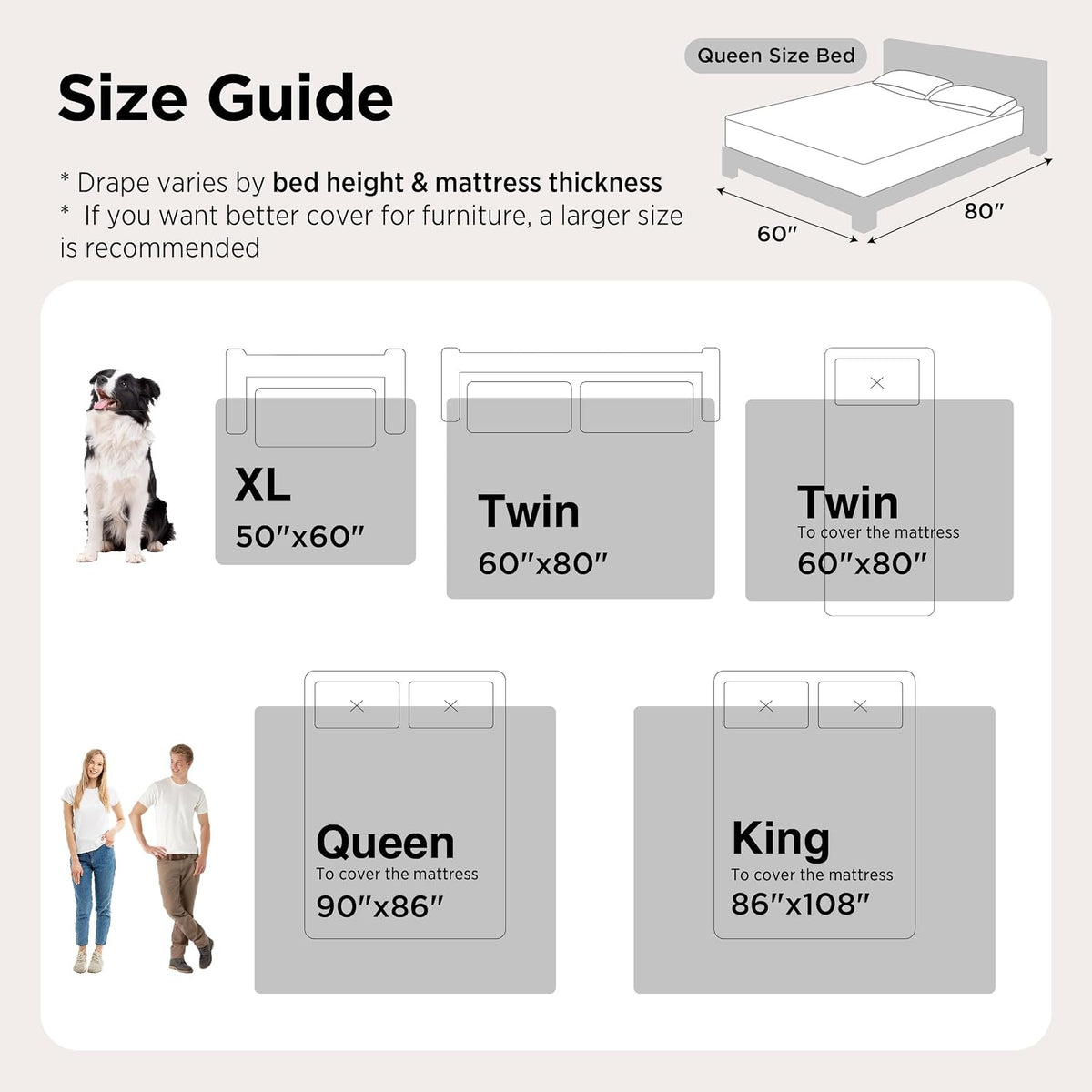 Bedsure Waterproof Blanket for Bed Soft Flannel Fleece, Queen 86"x90" Grey