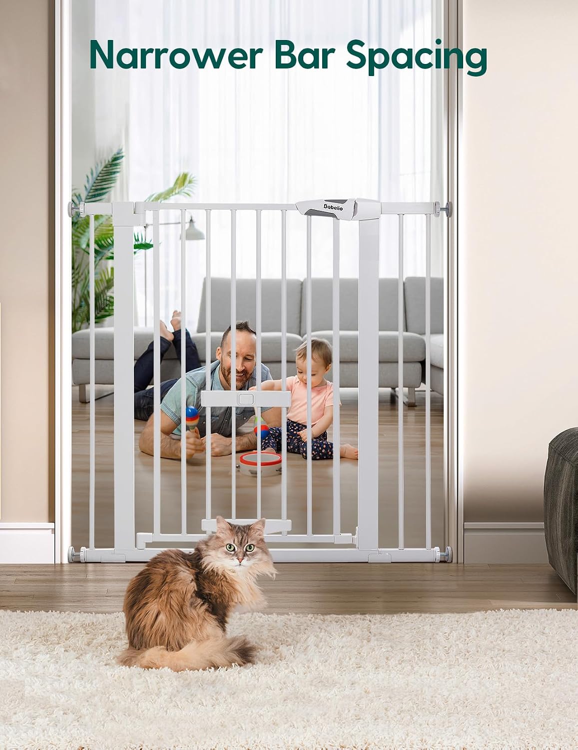 Babelio 36" Tall Pet Gate with Cat Door, CatPrivilege II, 29-40", White