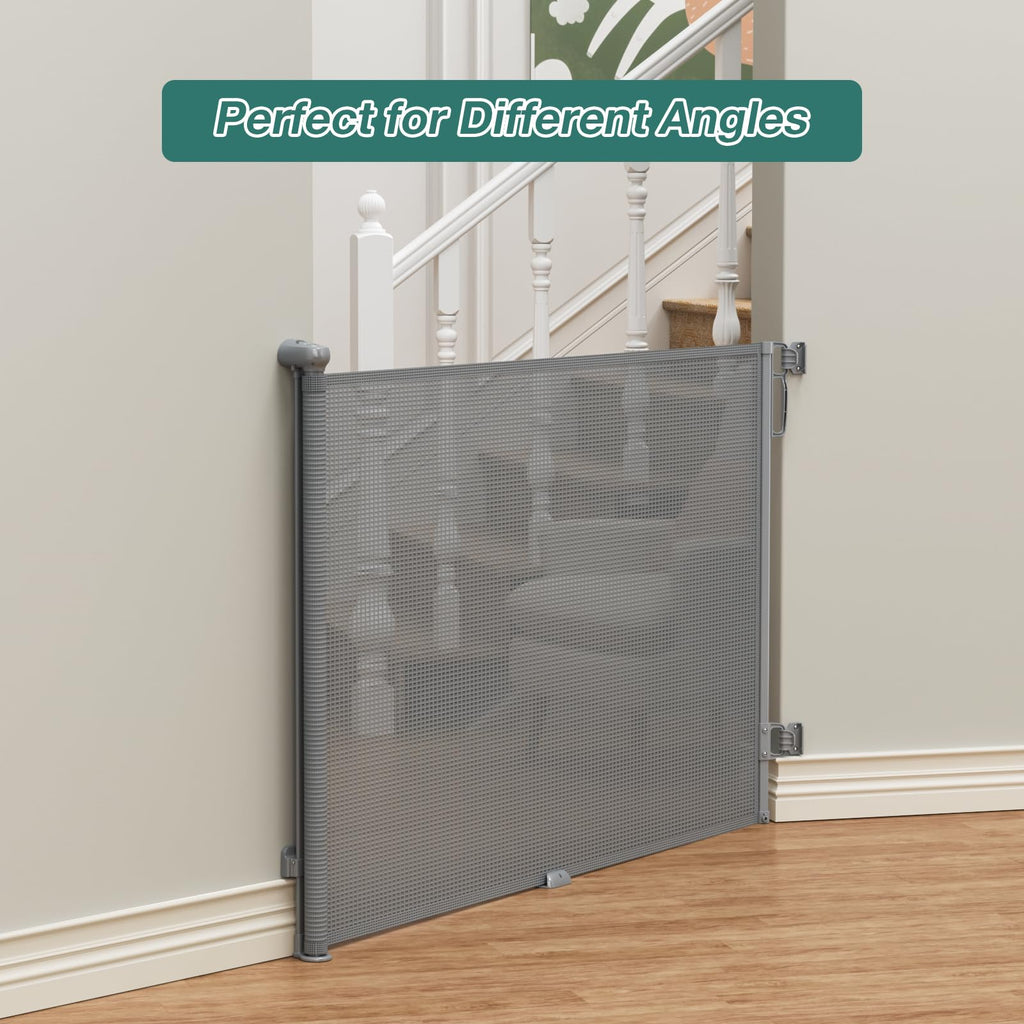 Retractable Baby Gate for Stairs, Dog Gate Indoor 55" Wide × 34" Tall Gray.