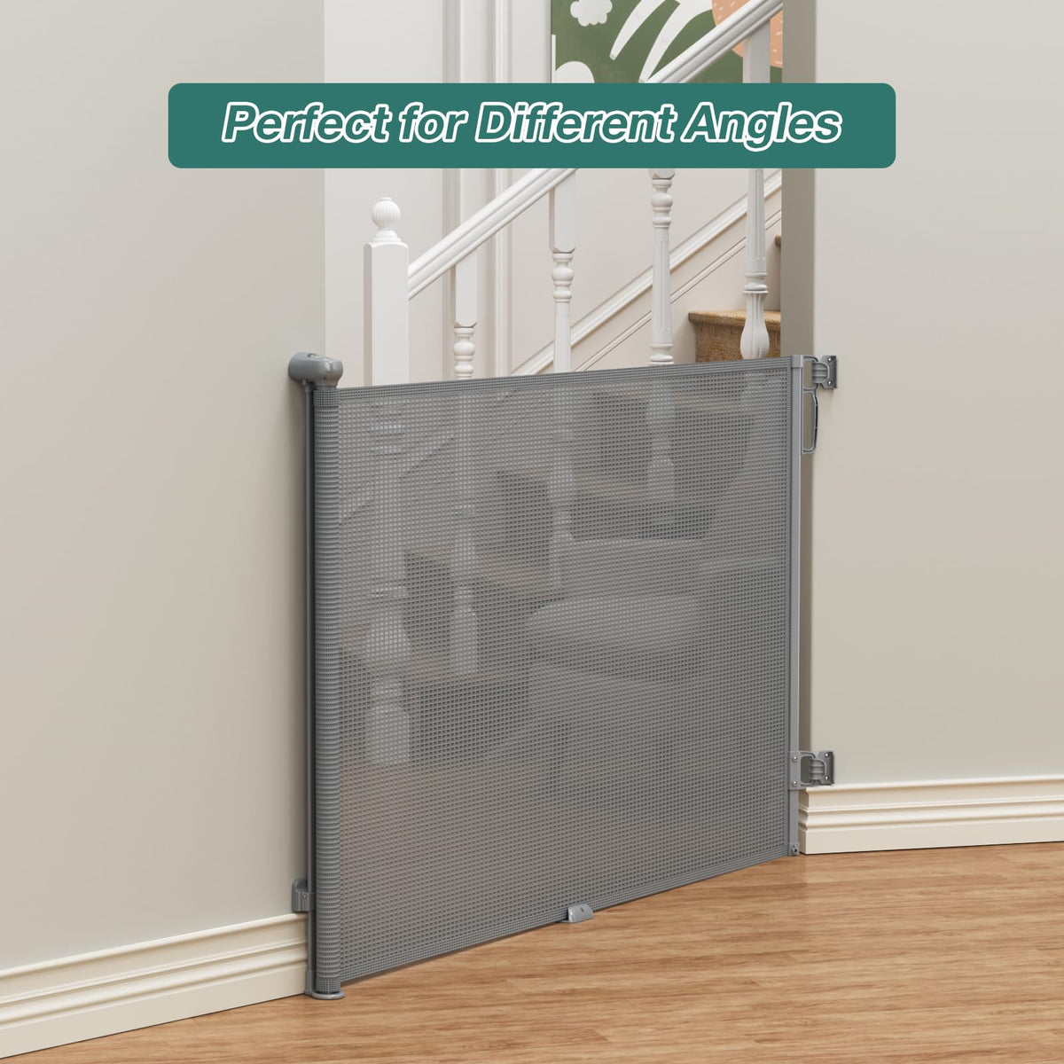 Retractable Baby Gate for Stairs, Dog Gate Indoor 55" Wide × 34" Tall Gray.