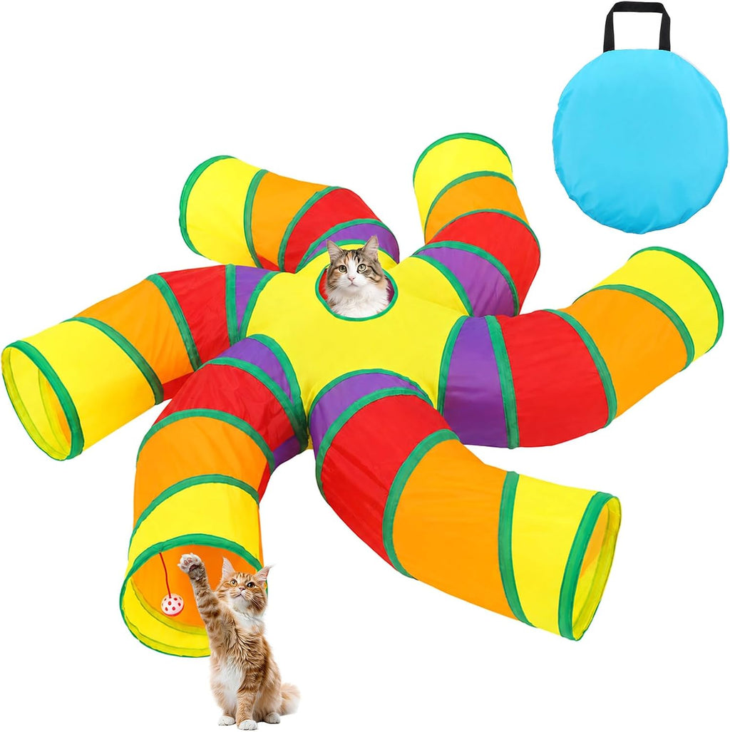 5-Way Cat Tunnels for Indoor Cats Large Colorful 5-Way Play Maze Tube Toy