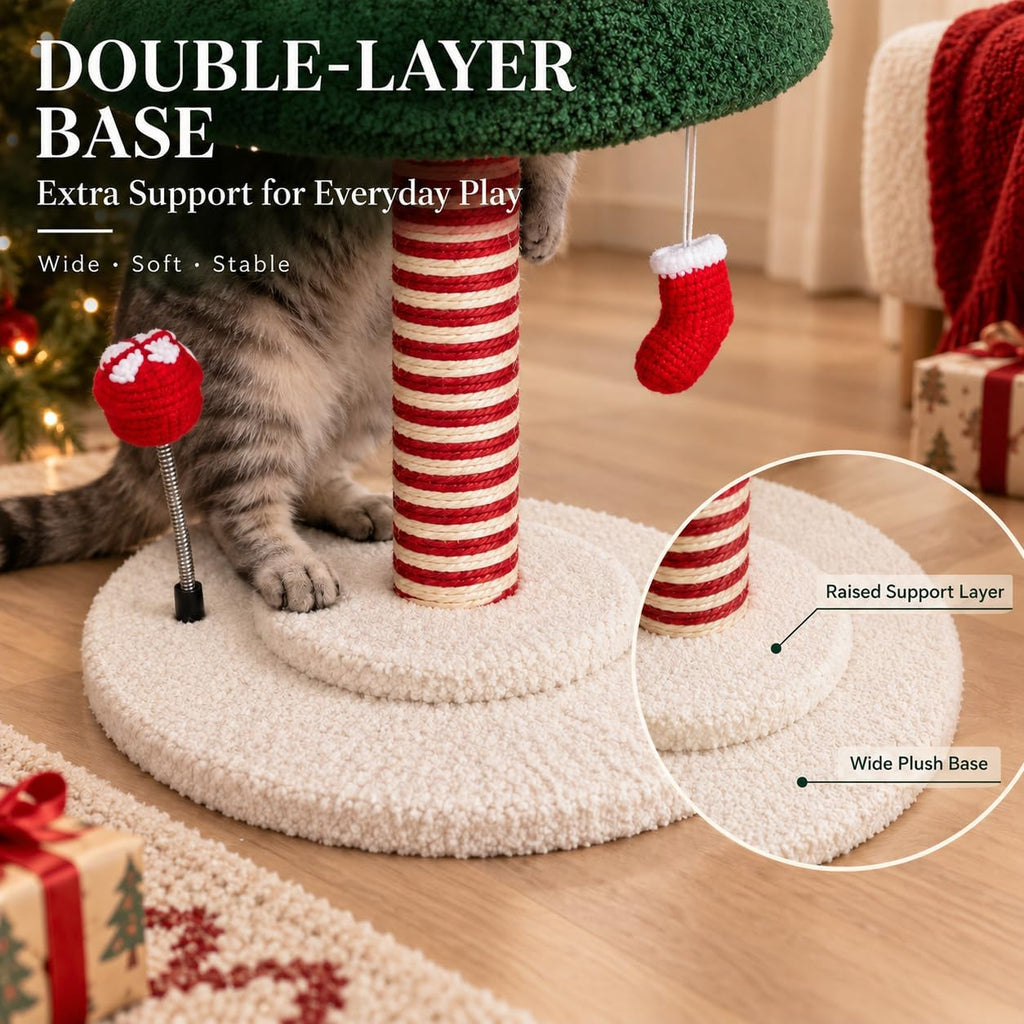 Cat Christmas Tree with Plush Cat Condo and Sisal Scratching Post
