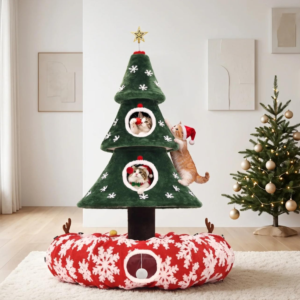 DWVO 58.2in Cat Christmas Tree with Circle Cat Tunnel