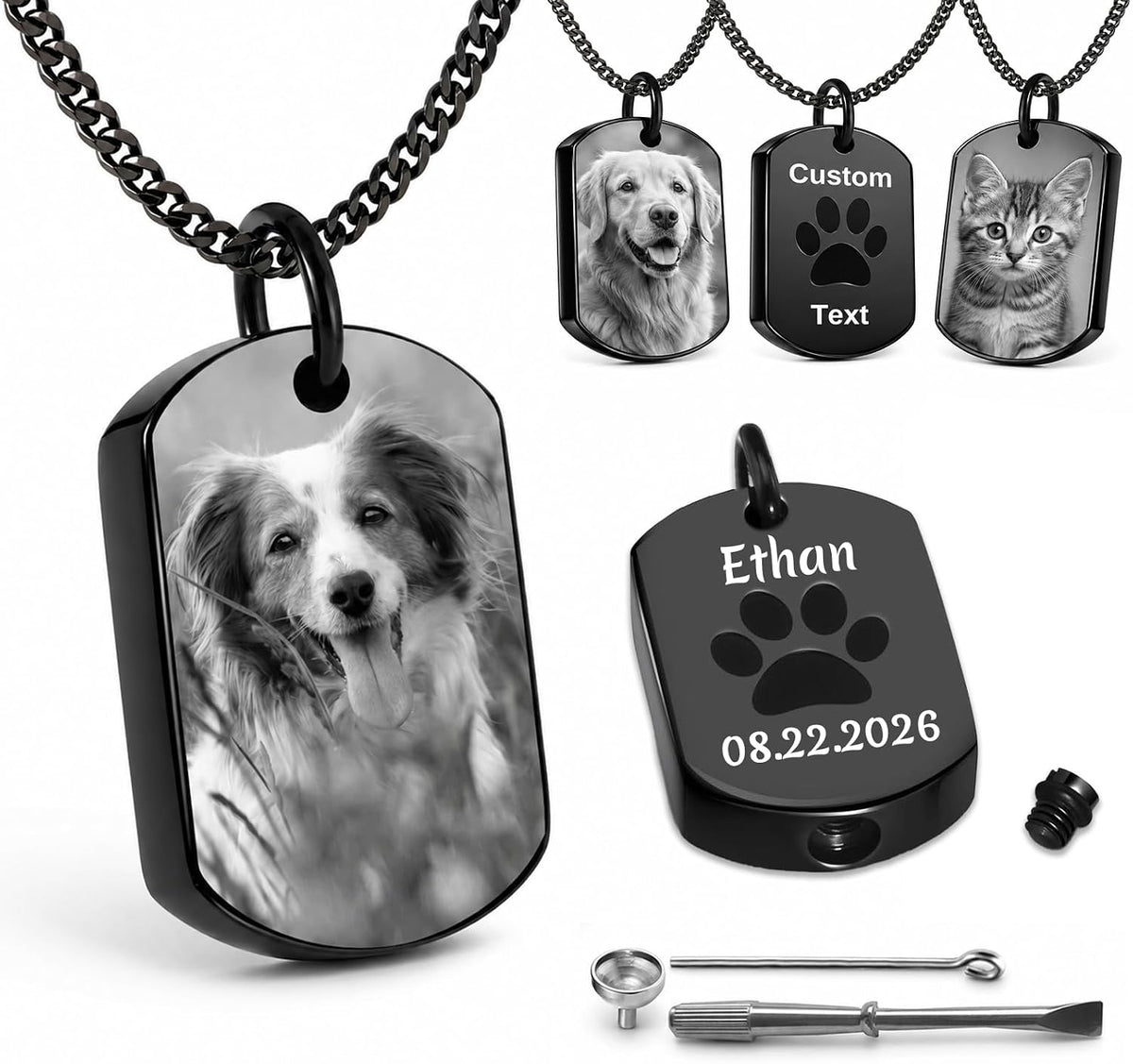 HJX Personalized Pet Ashes Necklace with Photo Text for Pet Lovers