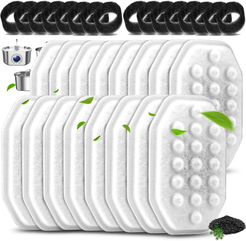8 Pack Cat Water Fountain Filters with 8 Pack Pre-Filter Sponges Set for 3.2L/108oz Pet Cat Water Fountain, Pet Fountain