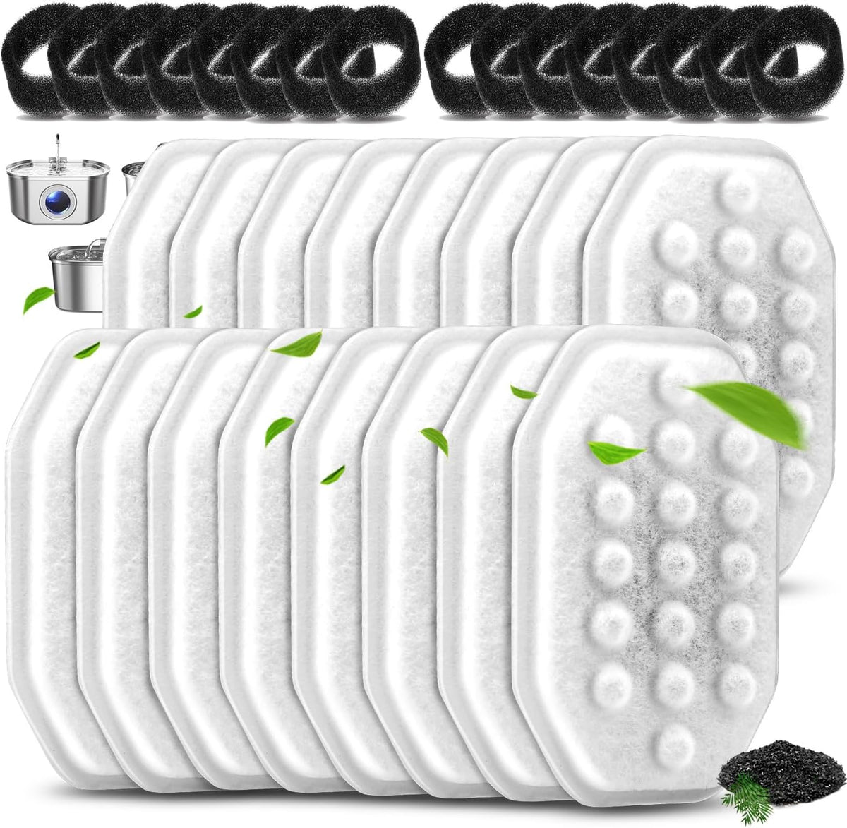 8 Pack Cat Water Fountain Filters with 8 Pack Pre-Filter Sponges Set for 3.2L/108oz Pet Cat Water Fountain, Pet Fountain