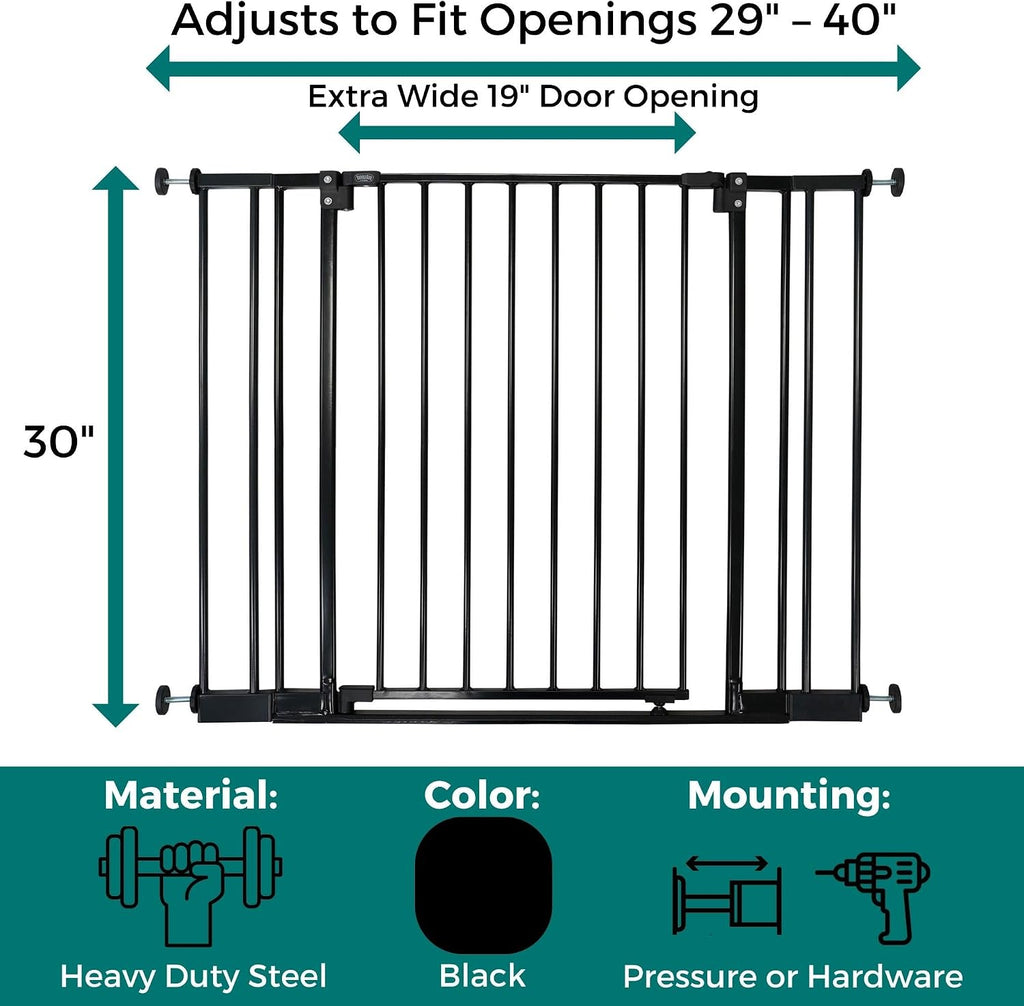 MYPET StepSafe Walk-Thru Pet Gate; 29-40" Wide, 30" Tall, Black