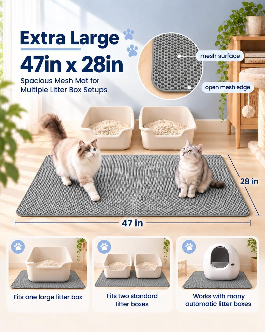 GRELY Cat Litter Mat, 47 x 28 Extra Large Waterproof Litter Box Mat