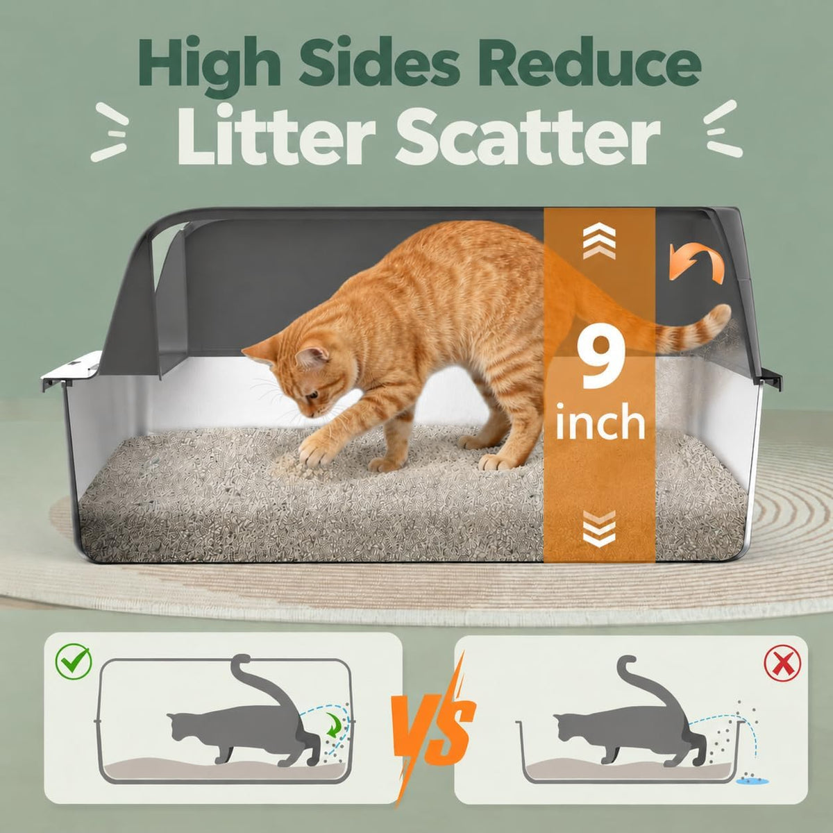 FURTIME Stainless Steel Litter Box with Lid, High Sided Metal Litter Box