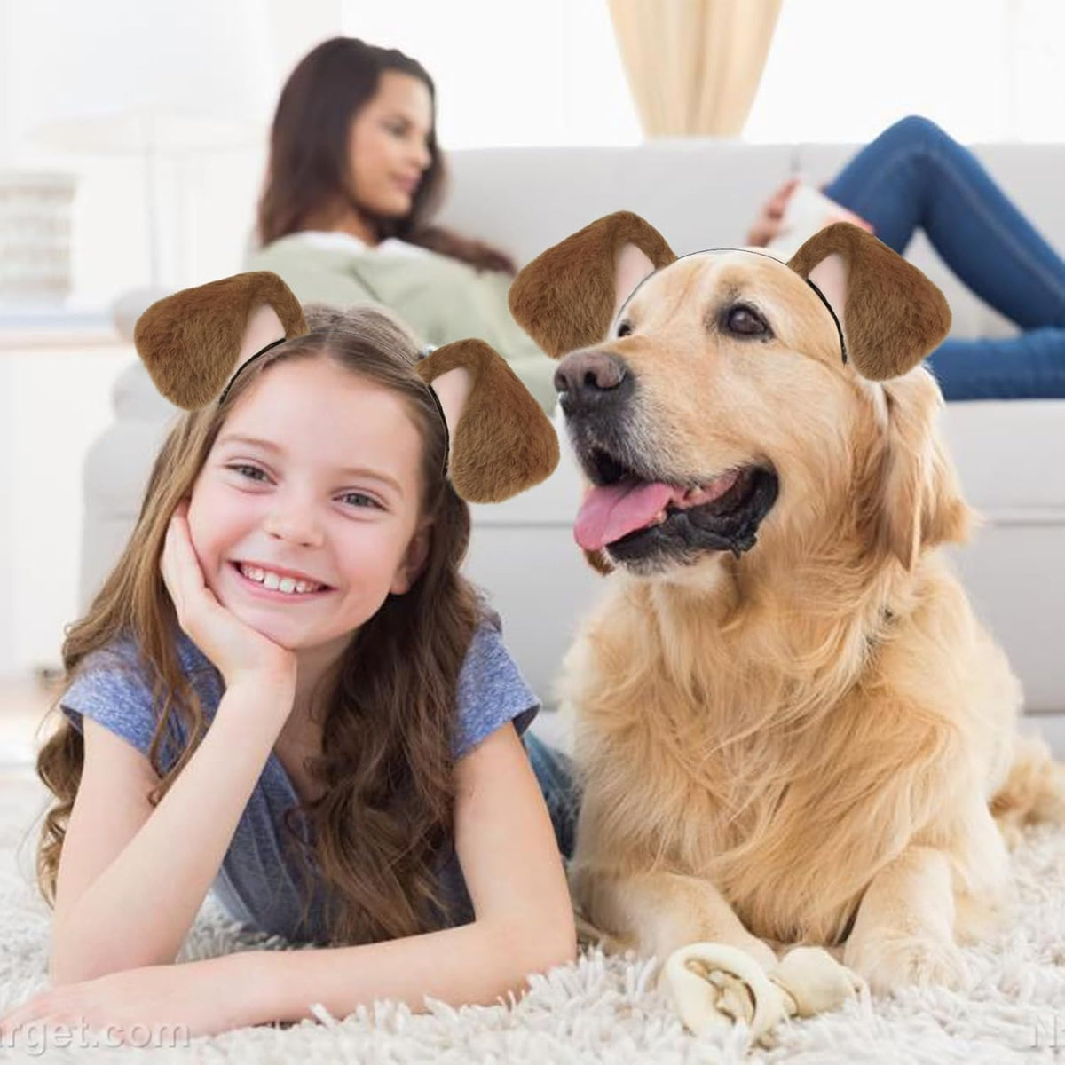 Beviliu Dog Ears Golden Movable, Realistic Animals Ears Headband Brown, Fluffy Cat Bunny Bear Costume Halloween Christma