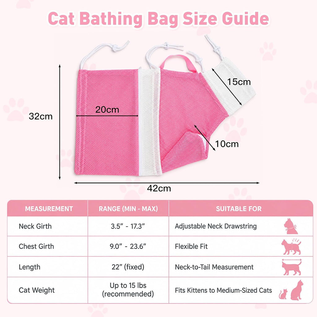5PCS Cat Bathing Bag Grooming Kit with Brush, Nail Clipper & Towel