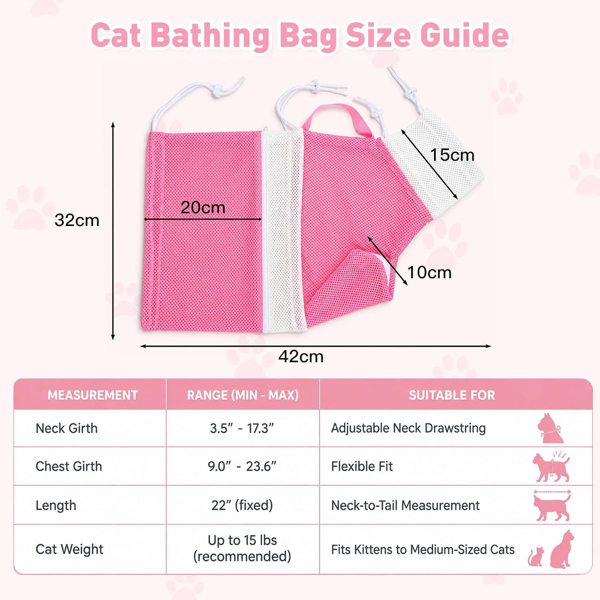 5PCS Cat Bathing Bag Grooming Kit with Brush, Nail Clipper & Towel