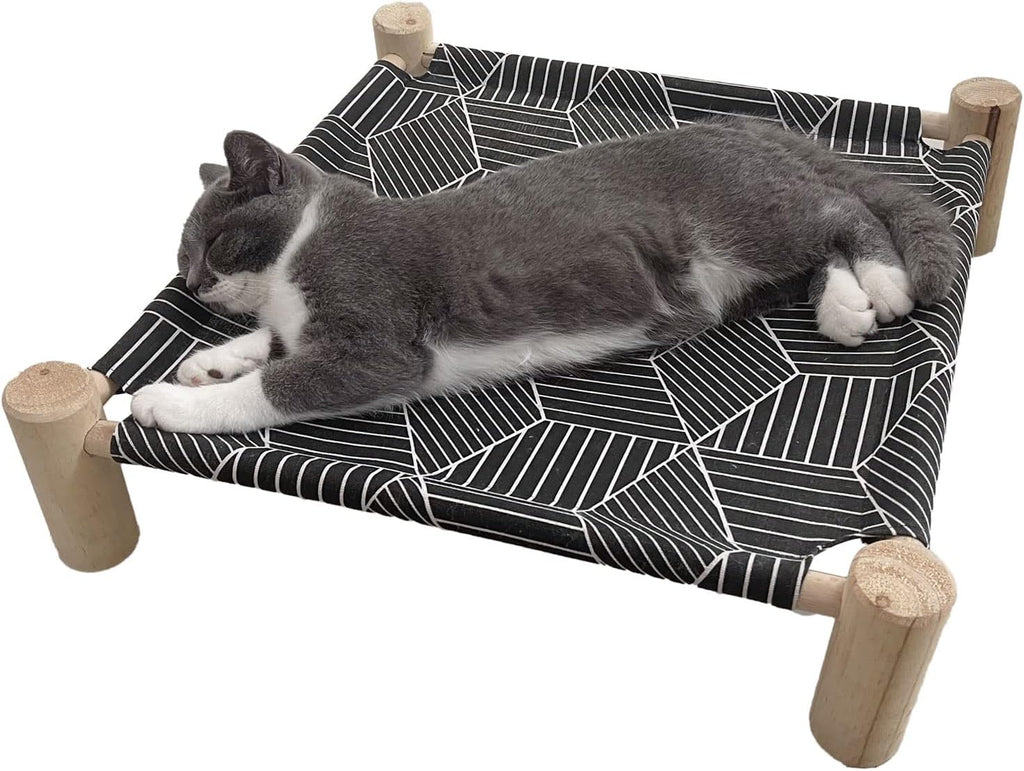 Pozico Cat/Dog Bed Hammock Cat Bed, Wooden Dog Elevated Indoor Outdoor Beds, Raised Cat Cots Furniture Pet Bed Puppy Bed