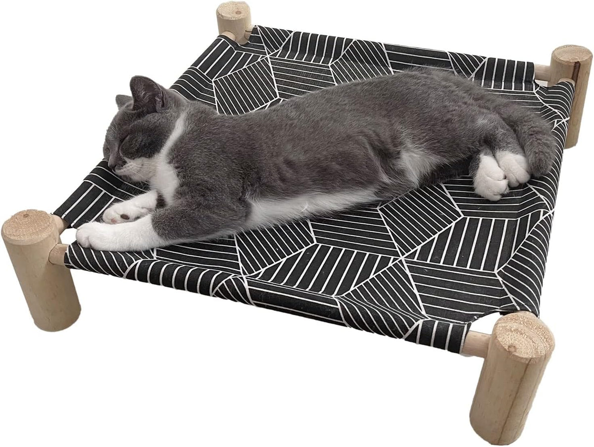 Pozico Cat/Dog Bed Hammock Cat Bed, Wooden Dog Elevated Indoor Outdoor Beds, Raised Cat Cots Furniture Pet Bed Puppy Bed
