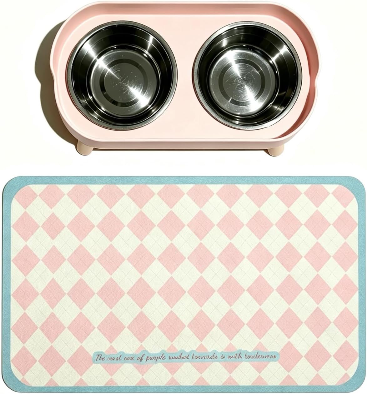 Elevated Dog Bowls with Mat for Small Dogs and Cats, Pink