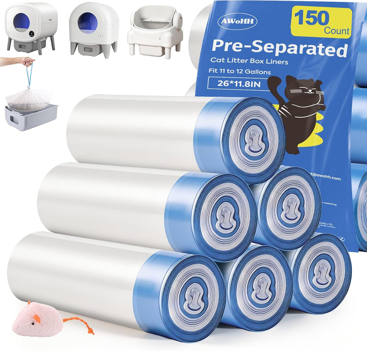 150 Count Drawstring Cat Litter Bags for Automatic Litter Boxes