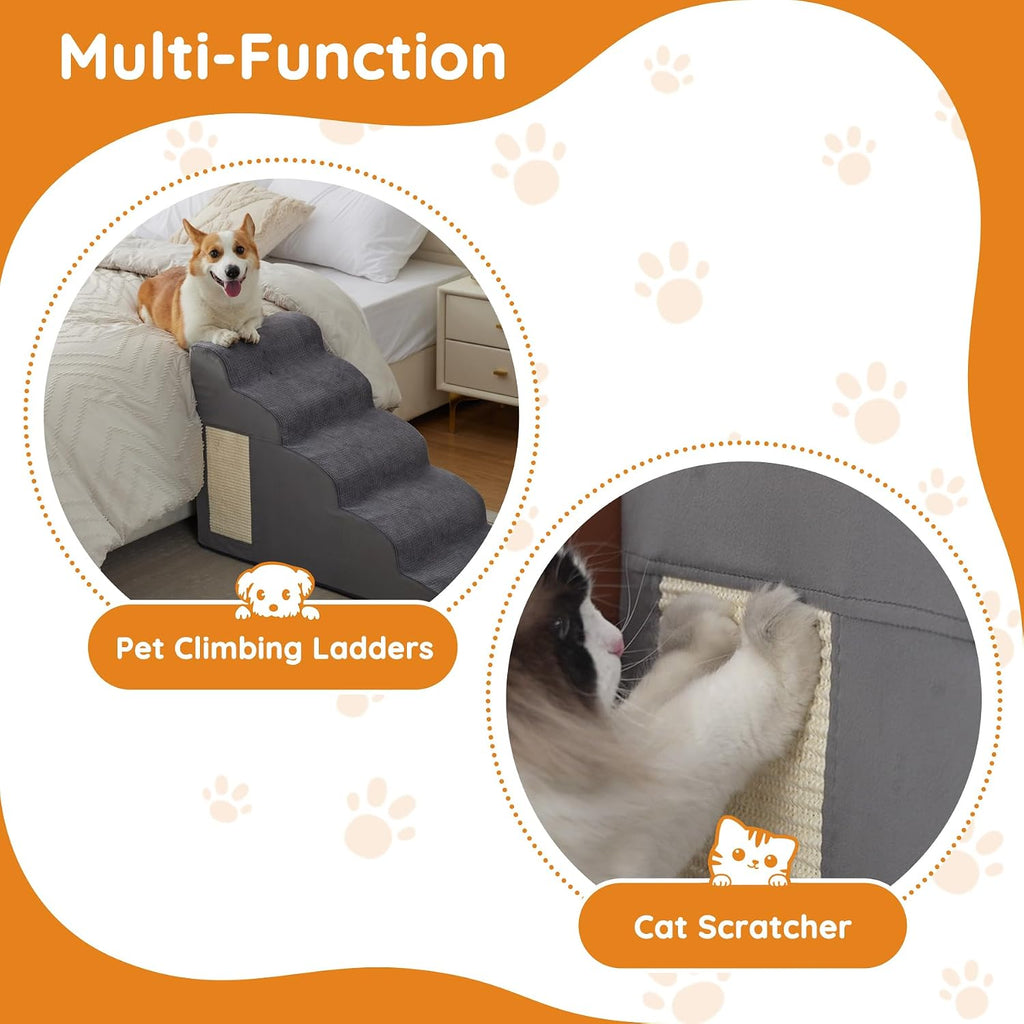 Dog Stairs for Small Dogs 19.7" H, Dog Ramp for Bed, 4-Step, Grey