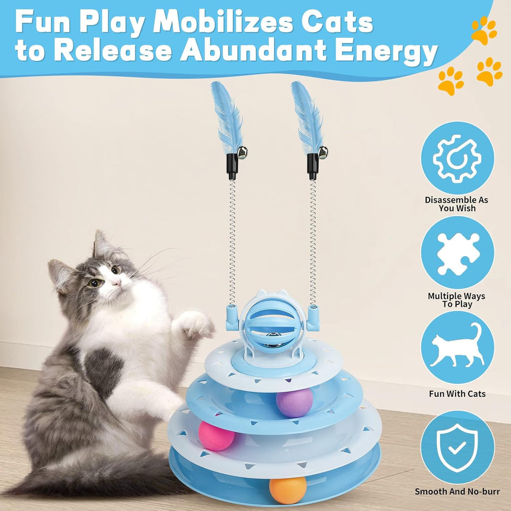 Interactive Cat Toys Kitten Puzzle Ball with 2 Cat Teasers (Blue)