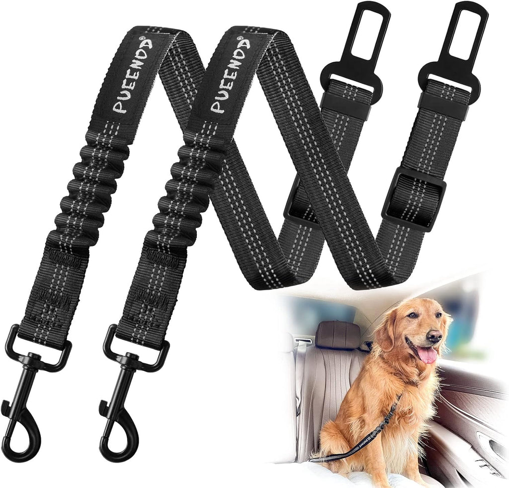 2 Pack Dog Seat Belt Adjustable Dog Car Seatbelts for Vehicle Nylon Pet Safety Seat Belt with Elastic Bungee Buffer Refl