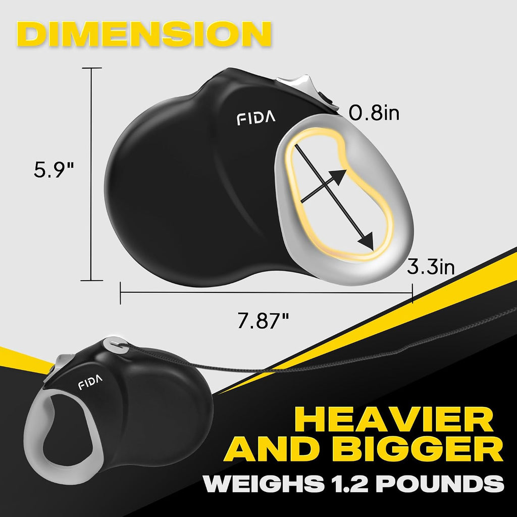 Fida Upgraded Retractable Dog Leash, 30ft, Heavy Duty, Black
