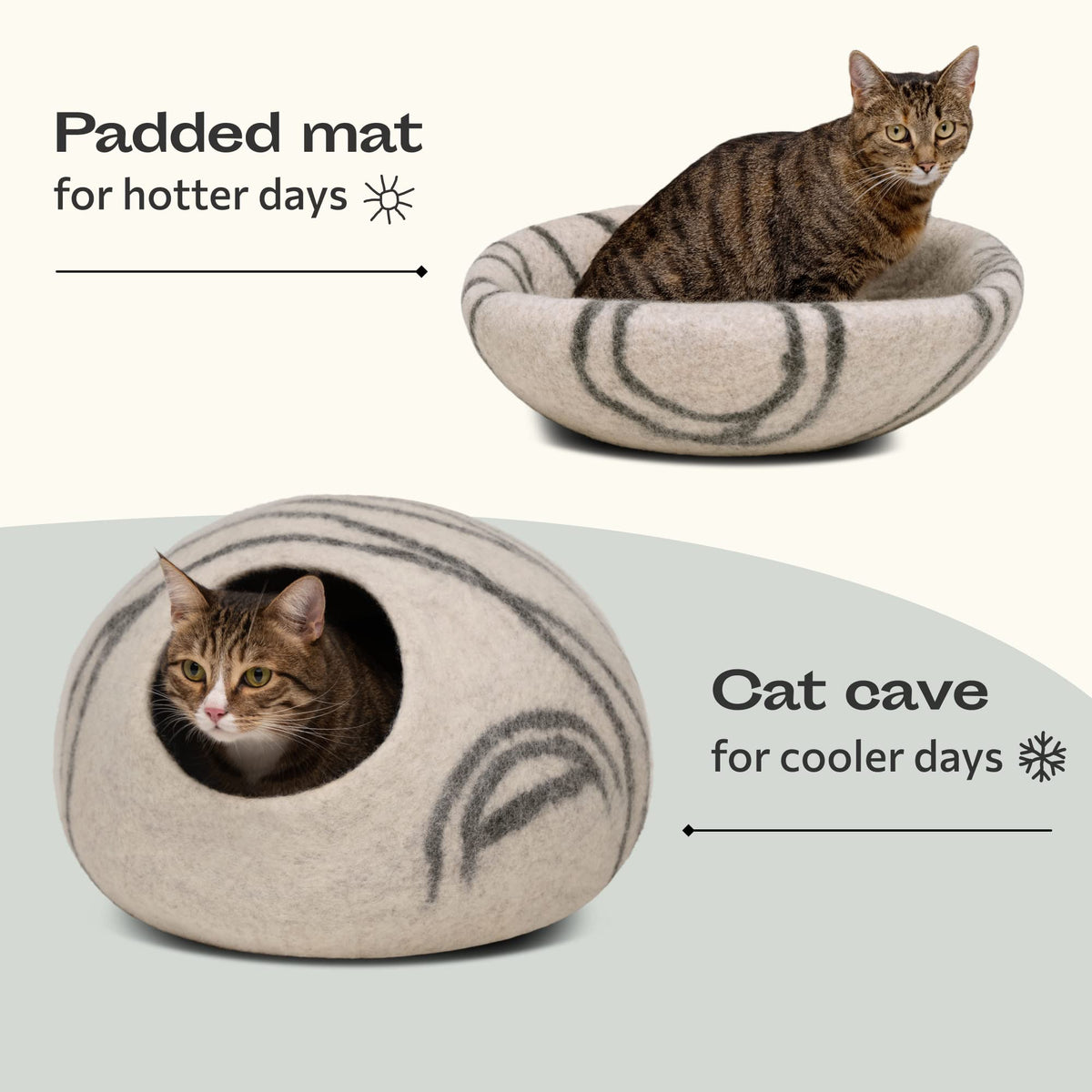Cat Cave – Natural Wool – Self-Warming Hideaway for Indoor Cats & Kittens
