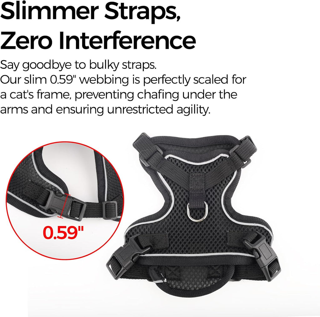 Cat Harness and Leash Set, Lightweight Air-Mesh Cat Vest, Black, XXL