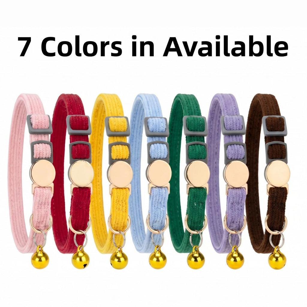 WDPAWS Soft Corduroy Cat Collar for Small to Large Cats, Adjustable 7-11 Inch, Gold Buckle & Bell (Light Blue)
