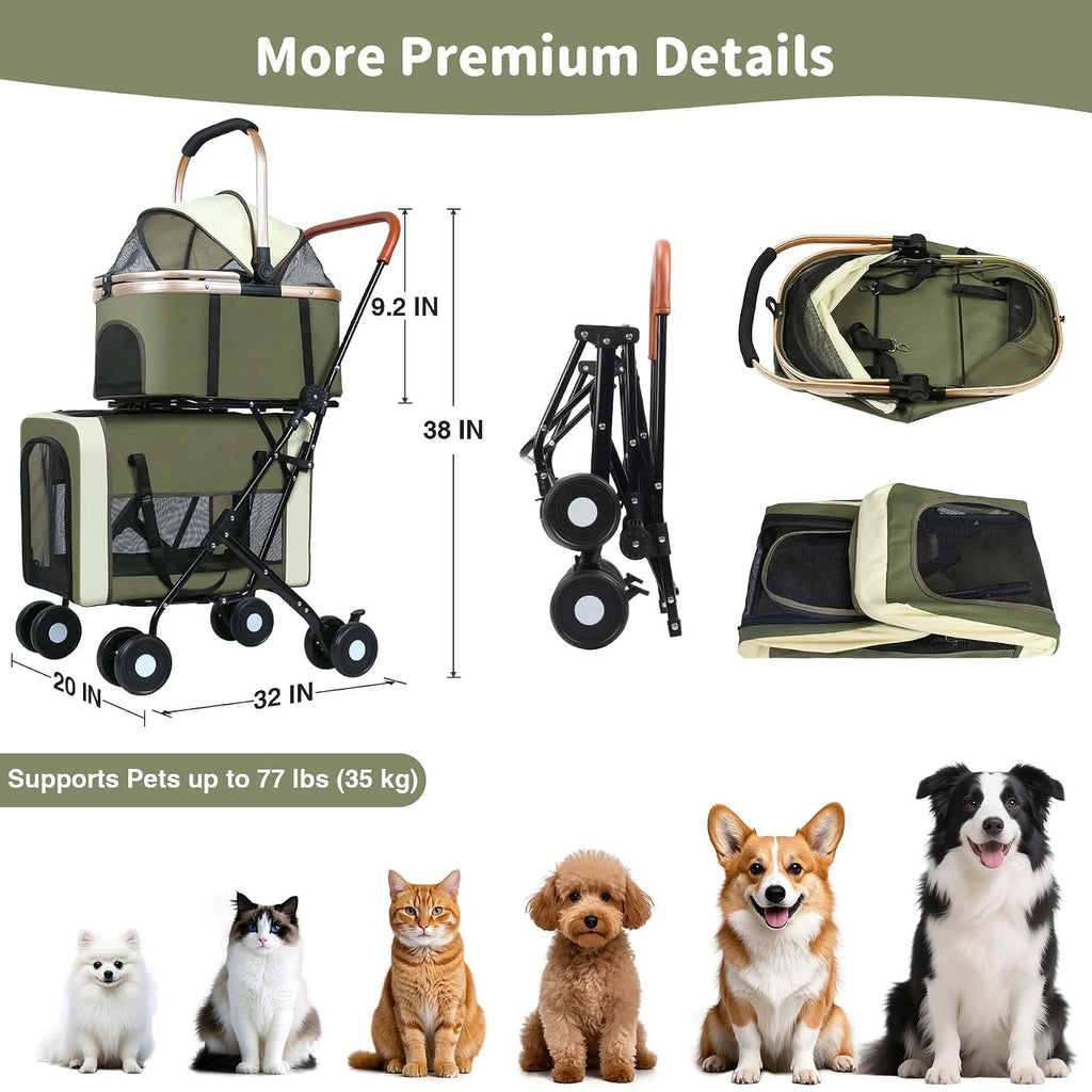 Double Pet Stroller for Dogs and Cats(Green)