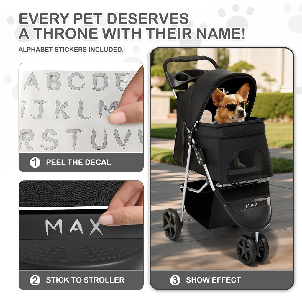 MoNiBloom Pet Stroller for Small/Medium Dogs and Cats up to 33 lbs, Black